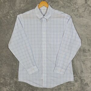 Brooks Brothers Shirt Mens 16-34 White Pink Blue Plaid Long Sleeve Regent Supima